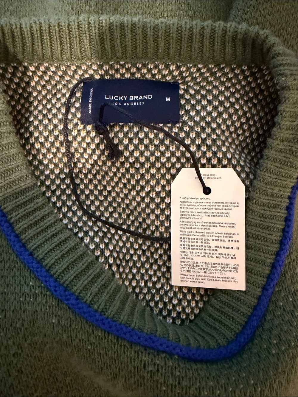 Lucky Brand Olive Scenic Big Foot Crewneck Sweater with Blue Trim Size Medium - Picture 14 of 16